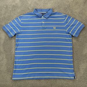 Chaps Mens L Polo Shirt Blue Orange White Stripe 2 Button Golf Shirt w/ LOGO
